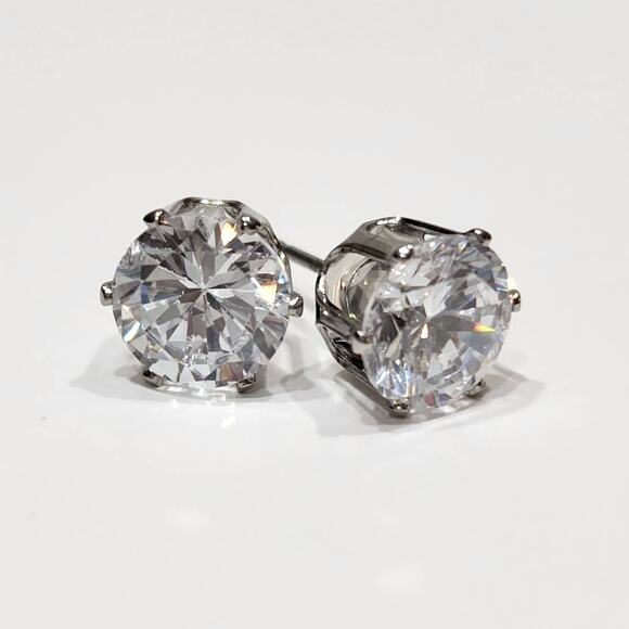 Beautiful Round Cut 4 CTW Brilliant Cubic Zirconia Stud Earrings - Picture 3 of 10